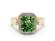 Radiant Cut Halo Engagement Ring Setting for a Fancy Green Lab-Grown Diamond | Pavé Panel Shoulders | Yellow Gold