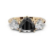 Heart-Shaped 3 Stone Engagement Ring Setting for a Black Center | Yellow Gold