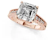 Asscher Cut Vintage Engraved Solitaire Engagement Ring Setting | Milgrain Pavé | Rose Gold