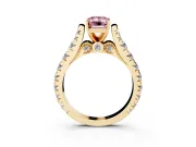 Fancy Pink Emerald Cut Diamond Classic Solitaire Ring Set in Yellow gold with Pavé Band and Prong Setting