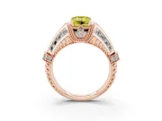 Fancy Yellow Emerald Cut Diamond Vintage-Inspired Milgrain Ring Set in Rose gold with Accent Split Shank
