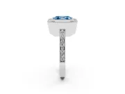 Fancy Blue Asscher Cut Diamond Halo Ring Set in White gold with Pavé Band and Milgrain-Edged Prongs