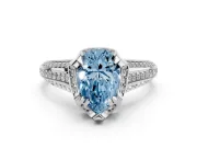 Fancy Blue Pear Cut Diamond Pavé Split Shank Solitaire Ring Set in Platinum with Prong Setting
