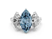 Fancy Blue Marquise Cut Diamond Three-Stone Ring Set in Platinum with Braided Band