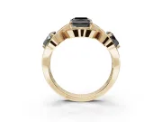 Radiant Cut Three Stone Engagement Ring Setting for a Black Center | Pavé Wave Band | Yellow Gold