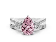 Fancy Pink Three-Stone Pear Cut Diamond Twist Band Ring Set in White gold with Pavé Accents and Prong Setting