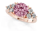 Round Cluster Side Stone Engagement Ring Setting for a Fancy Pink Lab-Grown Diamond | Rose Gold