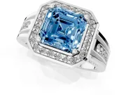 Asscher Cut Halo Engagement Ring Setting for a Fancy Blue Lab-Grown Diamond | Channel-Set Split Shank | Sterling Silver