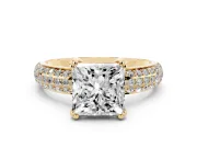Princess Cut Three Row Pave Solitaire Engagement Ring Setting | Double Claw Prongs | Yellow Gold