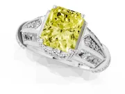 Fancy Yellow Radiant Cut Diamond Vintage-Inspired Milgrain Ring Set in Silver with Accent Split Shank
