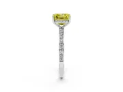 Fancy Yellow Asscher Cut Diamond Pavé Band Ring Set in Platinum with Prong-Set Center Stone