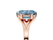 Fancy Blue Emerald Cut Diamond Solitaire Ring Set in Rose gold with Polished Tapered Band and Prong Setting