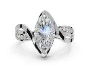 Marquise Bypass Solitaire Engagement Ring Setting | Pavé and Plain Strands | Sterling Silver