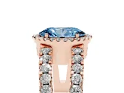 Fancy Blue Oval Cut Diamond Halo Ring Set in Rose gold with Pavé Split Shank and Prong Setting