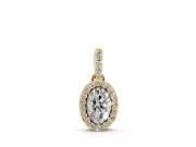 Oval Lab-Grown Diamond Pavé Halo Pendant Necklace | Pavé Bail | Yellow Gold