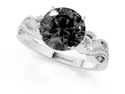 Round Vintage Leaf Solitaire Engagement Ring Setting for a Black Center | Milgrain Edges | Platinum