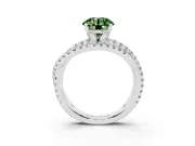 Fancy Green Round Cut Diamond Solitaire Twist Band Ring Set in Silver with Pavé Setting and Prong Head