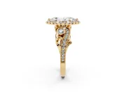Marquise Vintage Milgrain Halo Engagement Ring Setting | Bezel Shoulder Accents | Yellow Gold