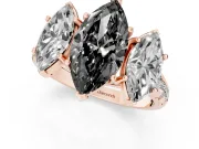 Marquise Three Stone Engagement Ring Setting for a Black Center | Accented Shoulders | Rose Gold