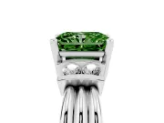 Fancy Green Three-Stone Radiant Cut Diamond Channel Set Ring Set in Platinum with Bar Prongs