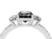 Emerald Cut Three Stone Engagement Ring Setting for a Black Center | Pavé Shoulders | Platinum