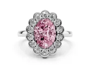 Oval Scalloped Cluster Halo Engagement Ring Setting for a Fancy Pink Lab-Grown Diamond | Plain Band | Platinum
