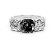Cushion Cut Engagement Ring Setting for a Black Center | Three Stone | Sterling Silver