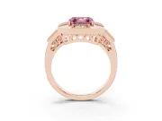 Fancy Pink Asscher Cut Diamond Milgrain Halo Ring Set in Rose gold with Split Shank