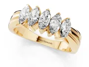 Marquise Lab-Grown Diamond North-South Wedding Band | Ribbed Shoulders | Yellow Gold