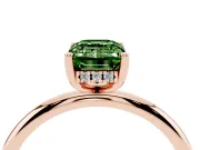 Fancy Green Emerald Cut Diamond Solitaire Engagement Ring Set in Rose gold with Prong Setting and Polished Band