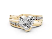 Heart-Shaped Graduated Channel Bypass Engagement Ring Setting | Split Shank | Yellow Gold