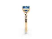 Fancy Blue Asscher Cut Diamond Solitaire Vine Band Ring Set in Yellow gold with Round Accents and Prong Setting