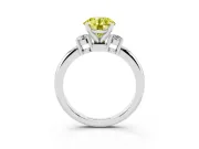 Fancy Yellow Three-Stone Round Cut Diamond Ring Set in White gold with Prong Setting and Plain Band