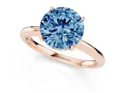 Round Micro-Prong Hidden Halo Engagement Ring Setting for a Fancy Blue Lab-Grown Diamond | Plain Band | Rose Gold