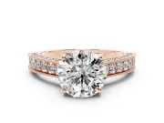 Round Vintage Hidden Halo Engagement Ring Setting | Milgrain Pave Band | Rose Gold
