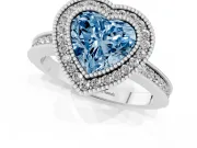 Heart-Shaped Milgrain Halo Engagement Ring Setting for a Fancy Blue Lab-Grown Diamond | Platinum