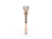 Cushion Cut Three-Stone Pavé Engagement Ring Setting | Round Side Stones | Rose Gold