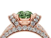 Oval Vintage Milgrain Pave Engagement Ring Setting for a Fancy Green Lab-Grown Diamond | Crescent Side Rows | Rose Gold