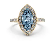 Marquise Pave Halo Engagement Ring Setting for a Fancy Blue Lab-Grown Diamond | Pave Band | Yellow Gold