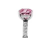 Fancy Pink Cushion Cut Diamond Pavé Band Ring Set in Silver with Prong-Set Center Stone
