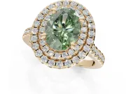 Fancy Green Oval Lab-Grown Diamond Double Halo Statement Ring Set in Yellow Gold with Pavé Band