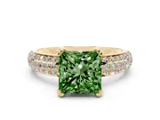 Princess Cut Three Row Pave Engagement Ring Setting for a Fancy Green Lab-Grown Diamond | Double Claws | Yellow Gold