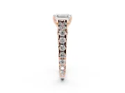 Emerald Cut Diamond Classic Solitaire Ring Set in Rose gold with Pavé Band and Prong Setting