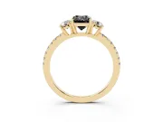Emerald Cut Three Stone Engagement Ring Setting for a Black Center | Pavé Shoulders | Yellow Gold