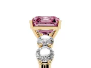 Asscher Cut Five Stone Engagement Ring Setting for a Fancy Pink Lab-Grown Diamond | Prong Set Side Stones | Yellow Gold