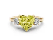 Heart-Shaped Hidden Halo Three Stone Engagement Ring Setting for a Fancy Yellow Lab-Grown Diamond | Yellow Gold