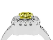 Emerald Cut Milgrain Halo Engagement Ring Setting for a Fancy Yellow Lab-Grown Diamond | Pavé Shoulders | White Gold