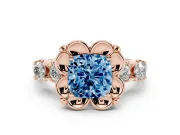 Cushion Cut Floral Engagement Ring Setting for a Fancy Blue Lab-Grown Diamond | Petal Frame and Side Stones | Rose Gold