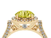 Round Halo Engagement Ring Setting for a Fancy Yellow Lab-Grown Diamond | Pavé Panel Shoulders | Yellow Gold