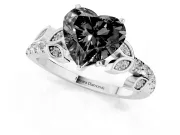 Heart-Shaped Leaf Pavé Engagement Ring Setting for a Black Center | Leaf Motif Shoulders | Platinum